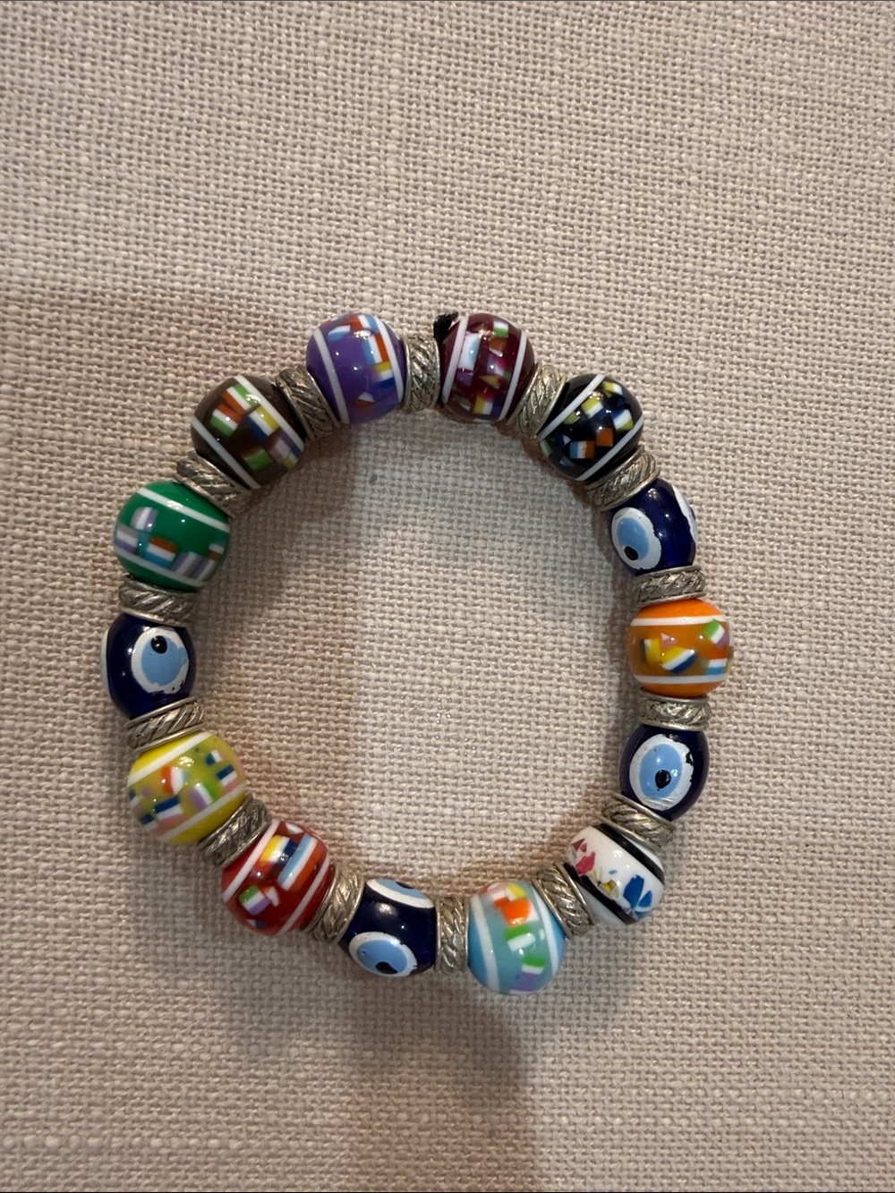 Handmade Multicolor Turkish Evil Eye Glass Bead Stretch Bracelet